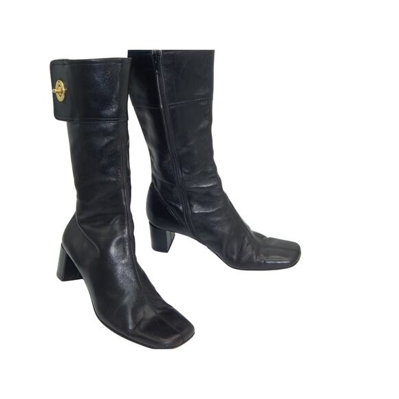 Y2K Coach Women Black Leather Boots Size 7.5 Made In Italy Turn-Lock - Picture 1 of 9